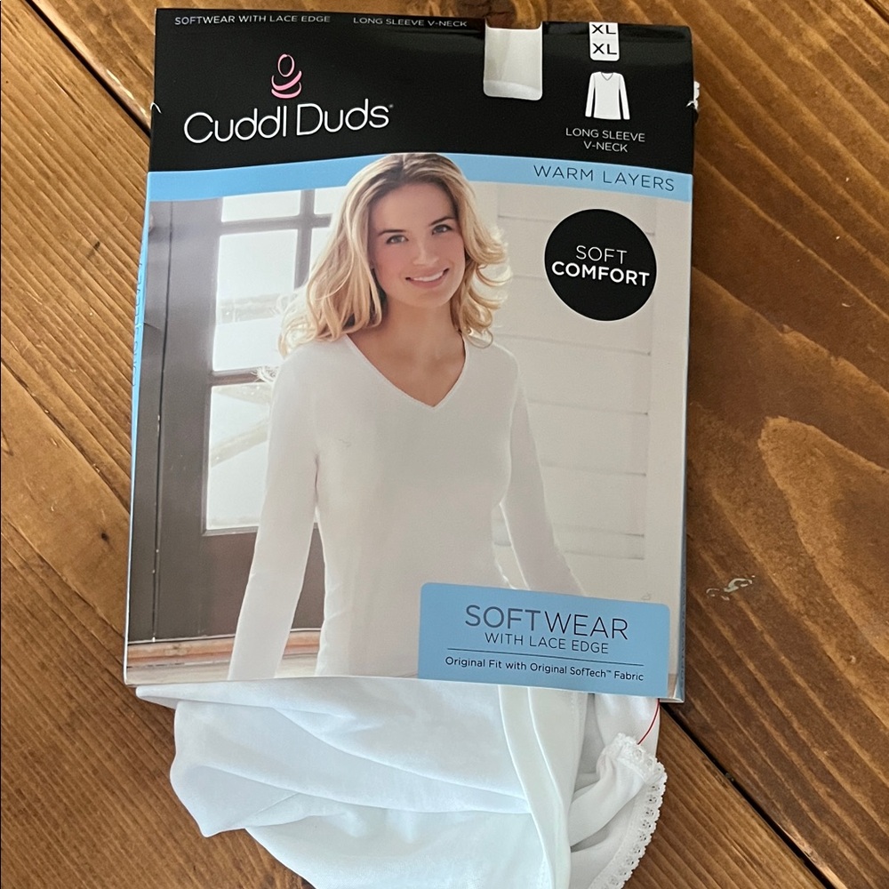 Cuddl Duds Softwear White V-Neck Top xl nwt
